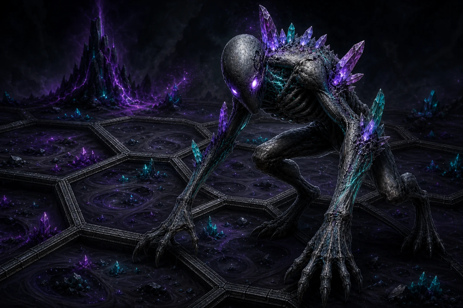 A crystal monster stalking the hex wasteland